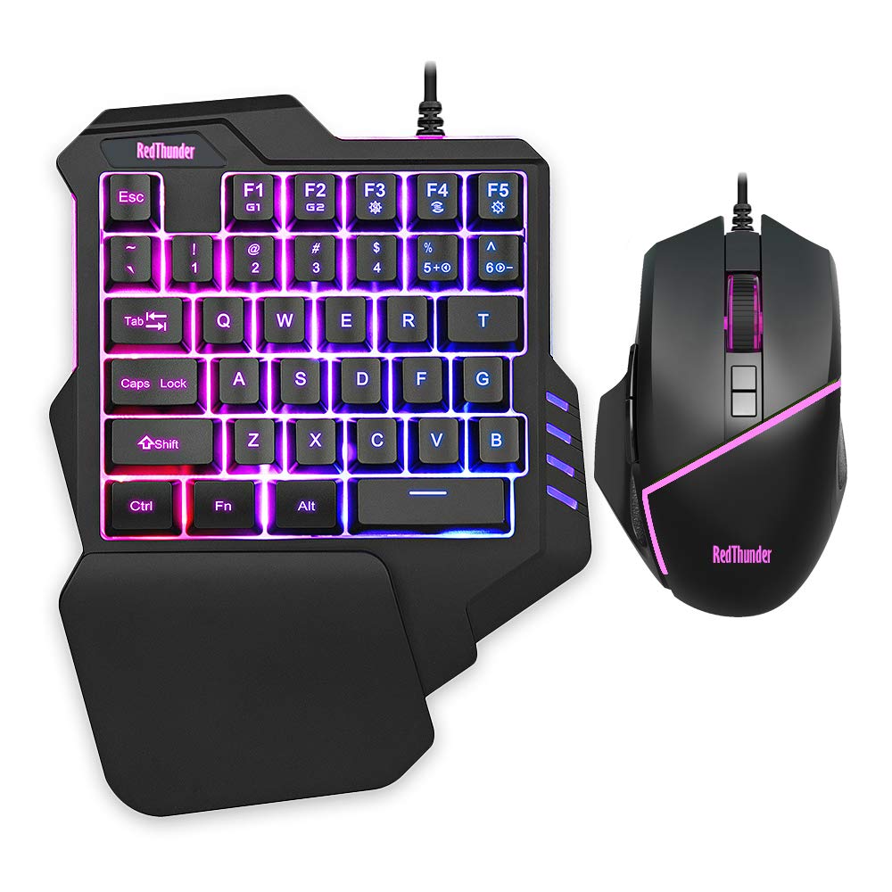 RedThunder One-Handed RGB Gaming Keyboard & Mouse Combo, 35 Keys, 6400 DPI, Portable for PC Gamers