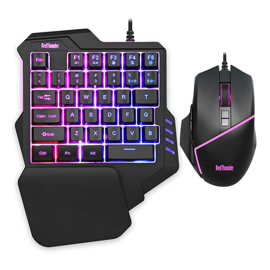 RedThunder One-Handed RGB Gaming Keyboard & Mouse Combo, 35 Keys, 6400 DPI, Portable for PC Gamers