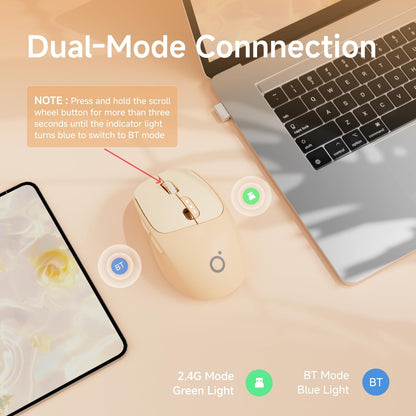 SEUNKWANG Q5 Wireless Mouse - Bluetooth & 2.4G, Ergonomic, 1600 DPI, Pink