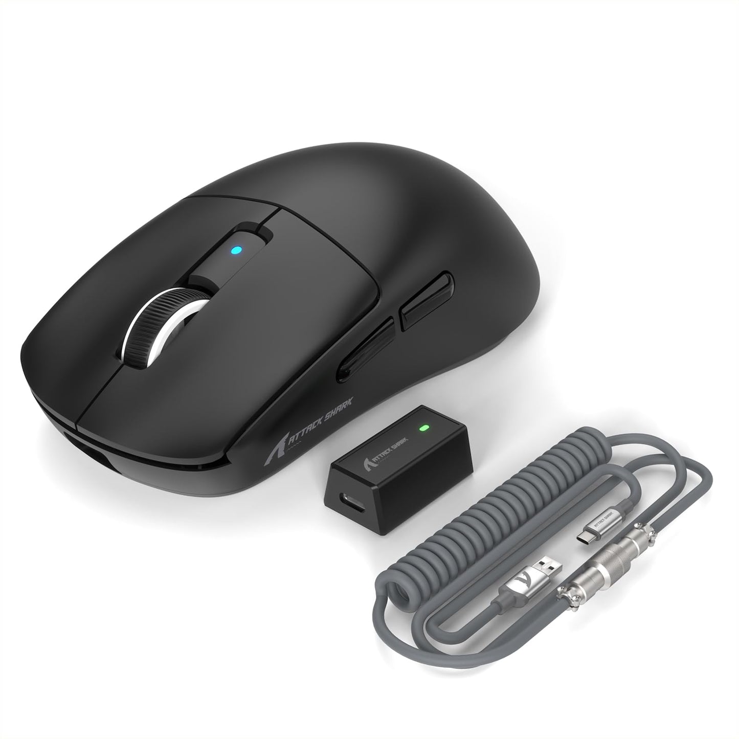 ATTACK SHARK R6 39g Superlight Wireless Gaming Mouse PixArt PAW3950MAX 42000 DPI MCU Nodic 52840 Computer Mouse 8K Polling Rate Web Driver BT/2.4Ghz/Wired Tri-Mode Mice with Coiled Cable-Black