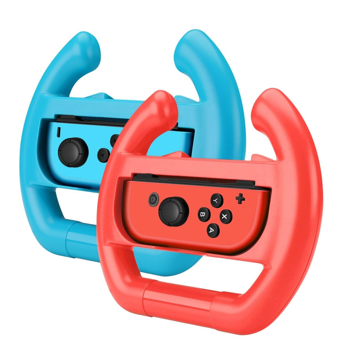 TNP Racing Wheel for Nintendo Switch/Switch OLED Joy-Con Controller (Set of 2 Red + Blue) Racing Steering Wheel Controller Accessory Grip Handle Kit Attachment