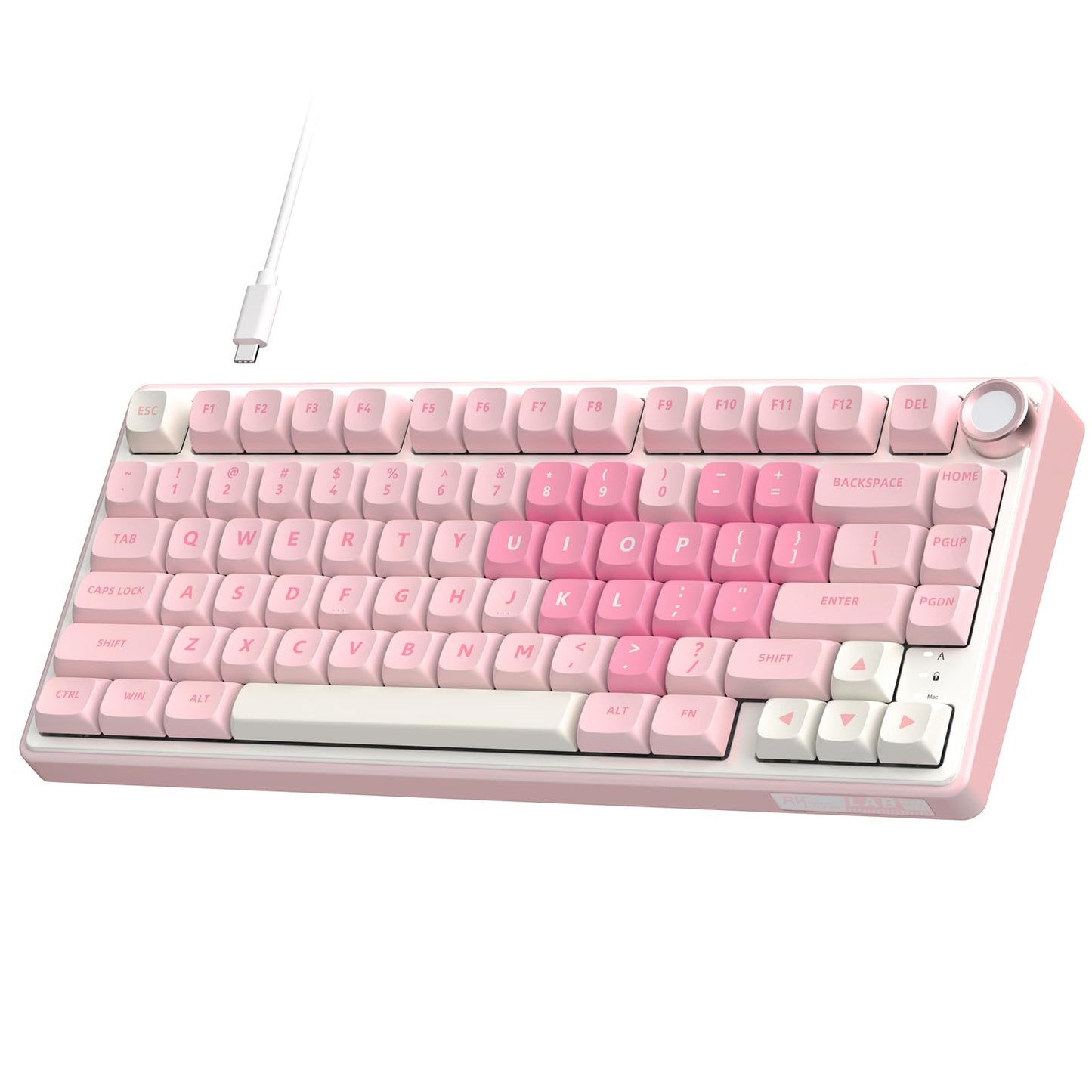 RK ROYAL KLUDGE R75 Mechanical Keyboard Wired with Volume Knob  75% Keyboard Gasket Mounted  Hot Swappable  Creamy Sound  MDA Profile  PBT Keycaps  Pink