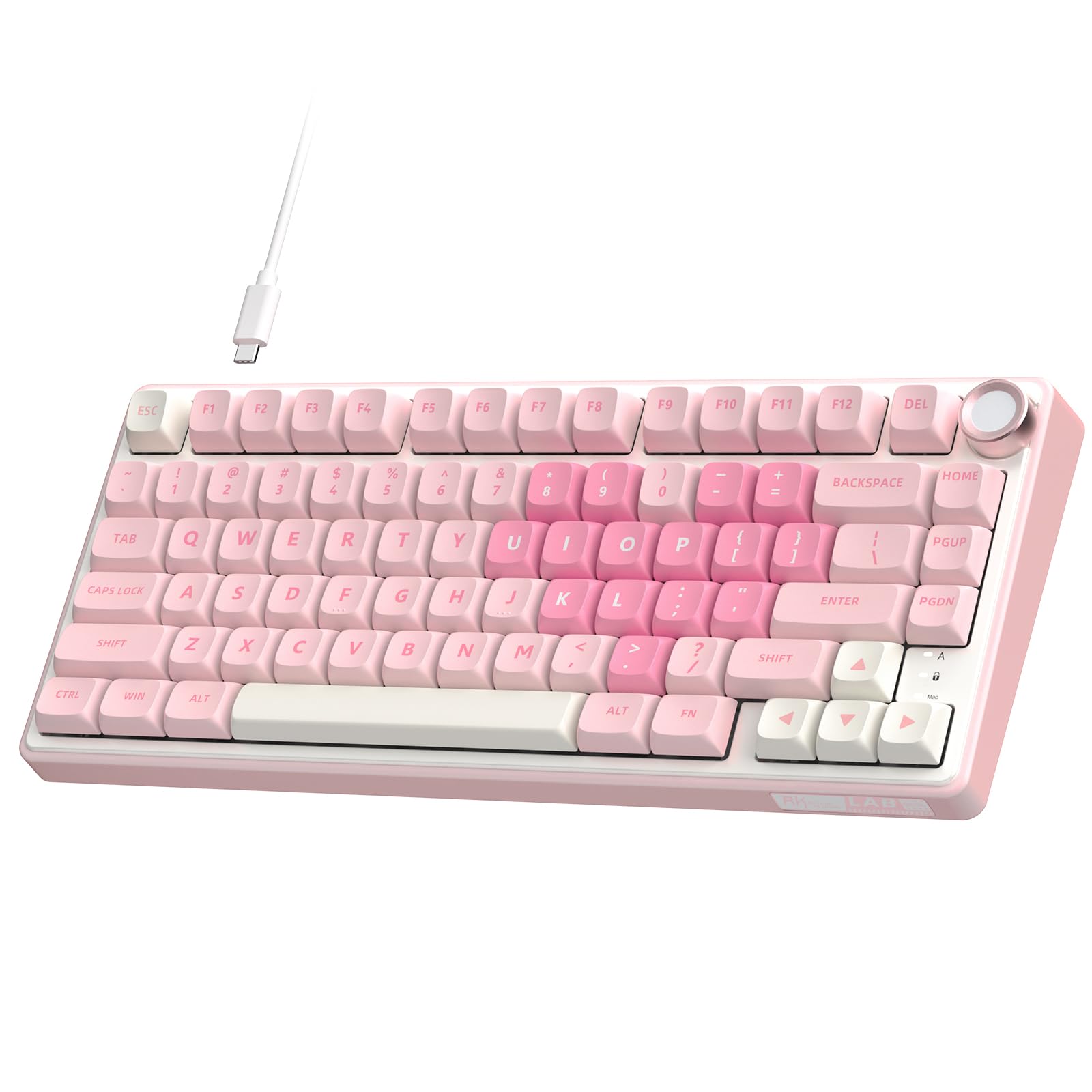 RK ROYAL KLUDGE R75 Mechanical Keyboard Wired with Volume Knob  75% Keyboard Gasket Mounted  Hot Swappable  Creamy Sound  MDA Profile  PBT Keycaps  Pink