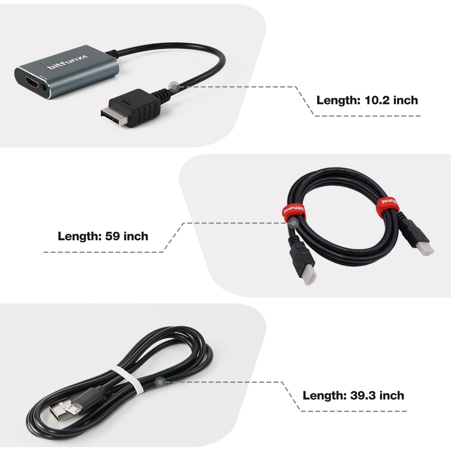 BITFUNX PS2 HDMI Adapter - RGB/Component to HDMI, Plug & Play, No Lag, Model PS2-HDMI-Adapter, Grey