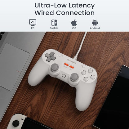 GameSir Wired Game Controller for Switch, Android, iOS, PC - Retro Design, Hall Effect Sticks, Dual Rumble Motors, Serene White