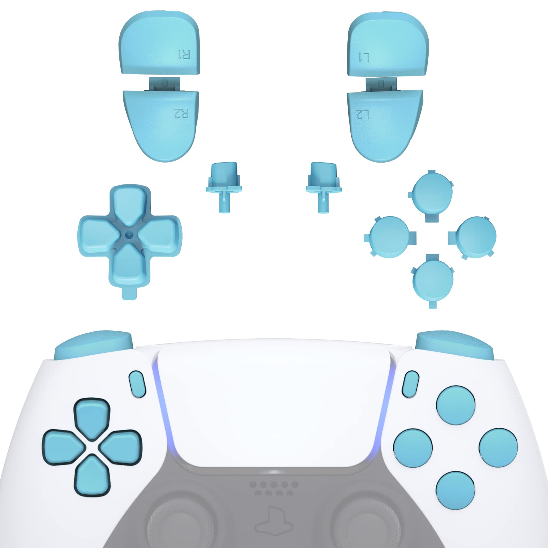 eXtremeRate Replacement D-pad R1 L1 R2 L2 Triggers Share Options Face Buttons  Heaven Blue Full Set Buttons Compatible with ps5 Controller BDM-030 BDM-040 BDM-050 - Controller NOT Included
