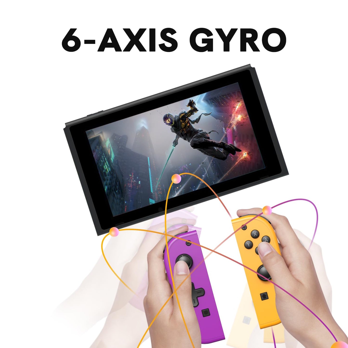 Boconna Wireless Switch Controllers for Switch/OLED/Lite - Purple & Orange, Supports Wake-up & 6-Axis Gyro, No Slide Rails