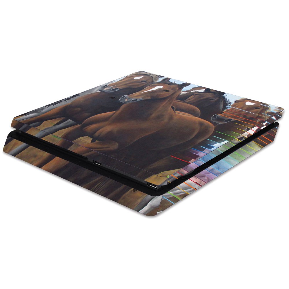 MightySkins Skin Compatible with Sony PS4 Slim Console - Horse Stampede | Protective, Durable, and Unique Vinyl Decal wrap Cover