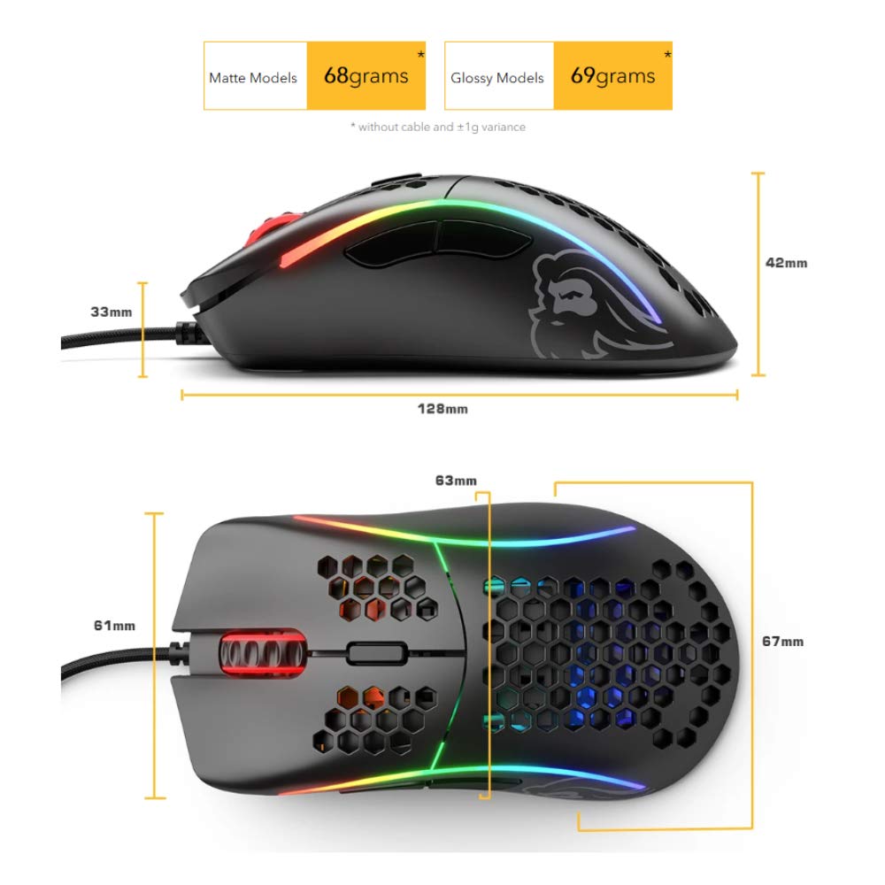 Glorious Model D Gaming Mouse - Glossy White - Renewed - High Precision, Lightweight Design