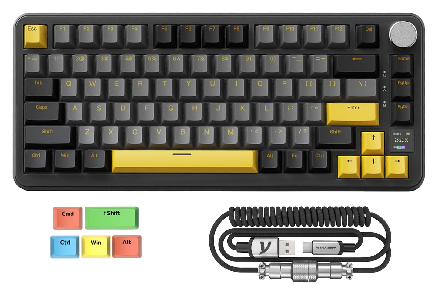 MAGIC-REFINER ATTACK SHARK X85PRO 75% Wireless Mechanical keyboard TFT Smart Display&Knob BT/2.4GHz/Wired Custom Gaming Keyboard Gasket Hot-Swap RGB with Pro Cable&5 Color PBT Keycaps for PC/MAC Black