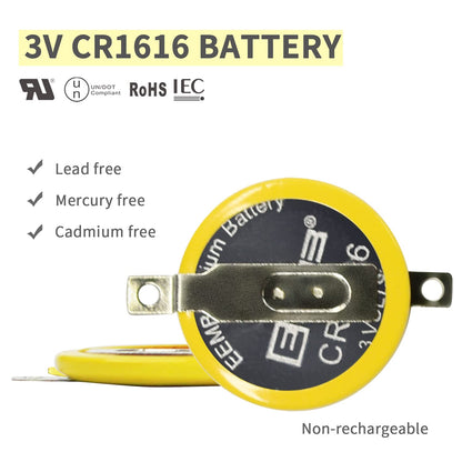 EEMB CR1616 10PACK Lithium Batteries with Solder Tabs for Gameboy Advance SP - 3V, Model CR1616-LBY2