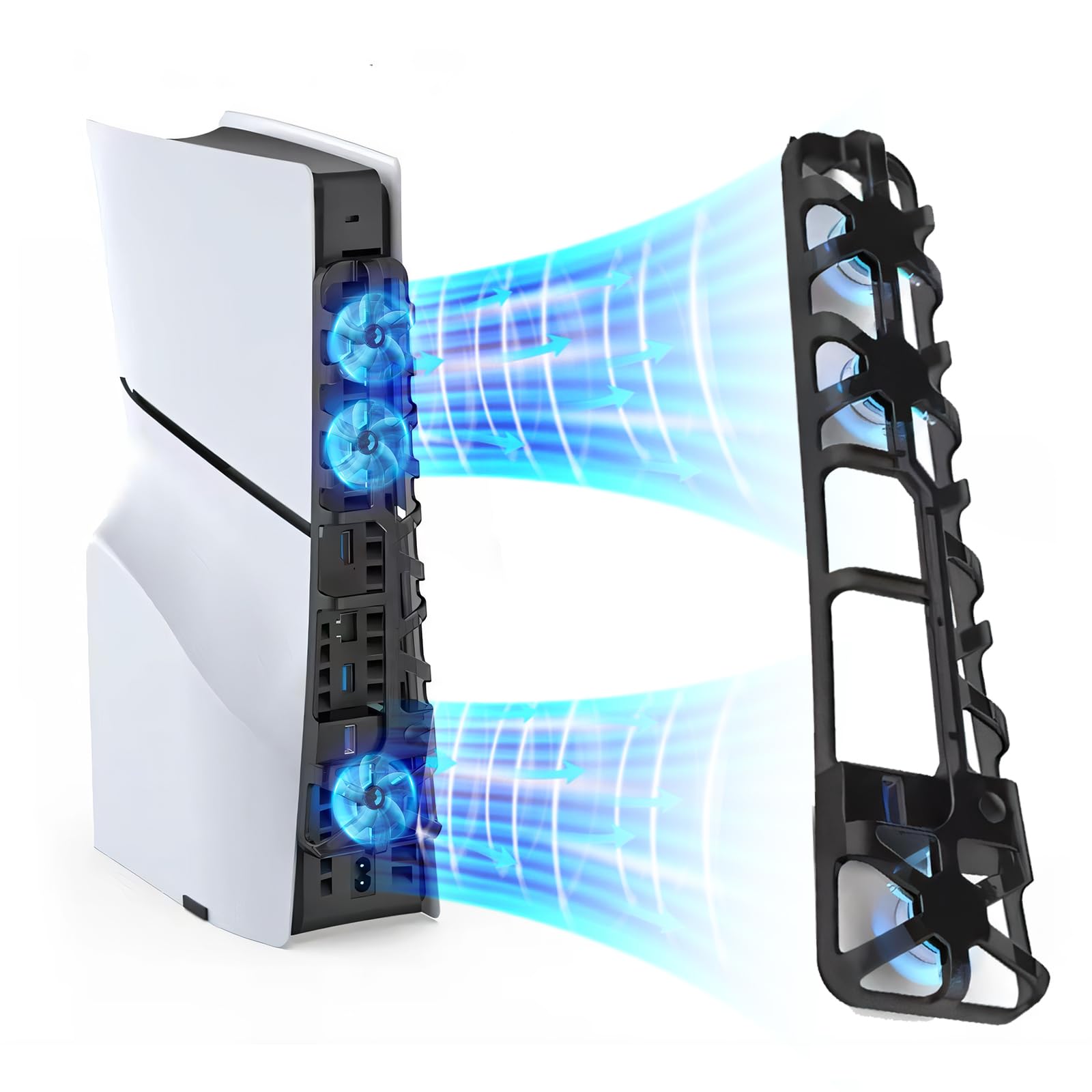 ECHZOVE PS5 Slim Cooling Fan Station - 3 Cooling Fans, USB 3.0, Compatible with PS5 Slim Digital/Ultra HD, Black