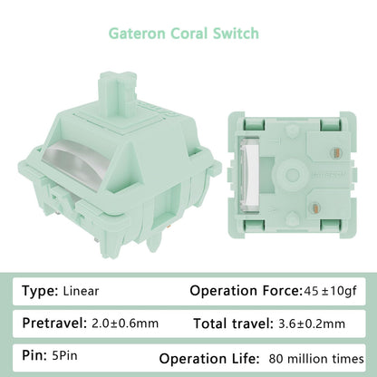 Mciepny Gateron Coral Linear Keyboard Switches, Pre-Lubed 5-Pin, 45gf, 10 Pcs for MX Mechanical Gaming Keyboard