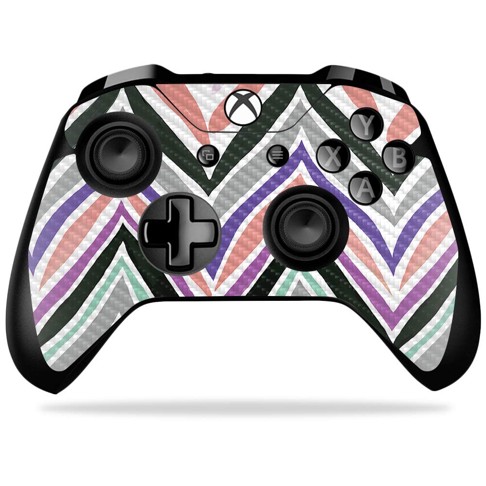 MightySkins Carbon Fiber Skin for Microsoft Xbox One X Controller - Colorful Chevron | Protective  Durable Textured Carbon Fiber Finish | Easy to Apply  Remove  and Change Styles | Made in The USA