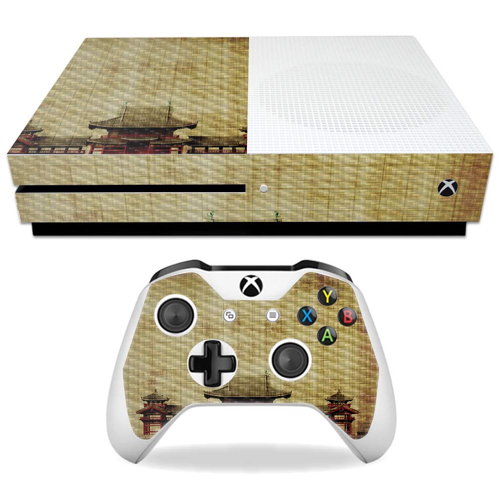 MightySkins Carbon Fiber Skin for Microsoft Xbox One S - Japanese Pagoda | Protective  Durable Textured Carbon Fiber Finish | Easy to Apply  Remove  and Change Styles | Made in The USA