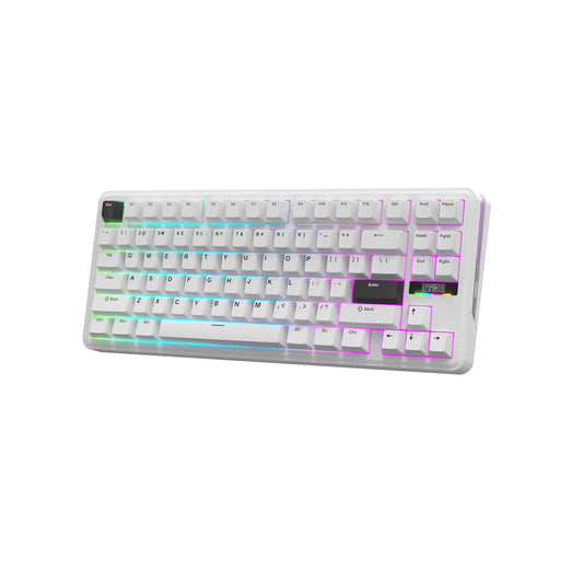 Ematerial nameAKER TH85 QMK/VIA Wireless Gaming Keyboard  BT5.0/2.4GHz/USB-C  Hot Swappable Pre-lubed Custom Milk Blue Tactile Switches  Gasket Creamy Keyboard for PC/Mac/Office/Gaming (White)