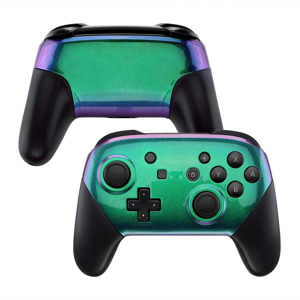 eXtremeRate Chameleon Glossy Faceplate and Backplate for Nintendo Switch Pro Controller  Green Purple DIY Replacement Shell Housing Case for Nintendo Switch Pro - Controller NOT Included