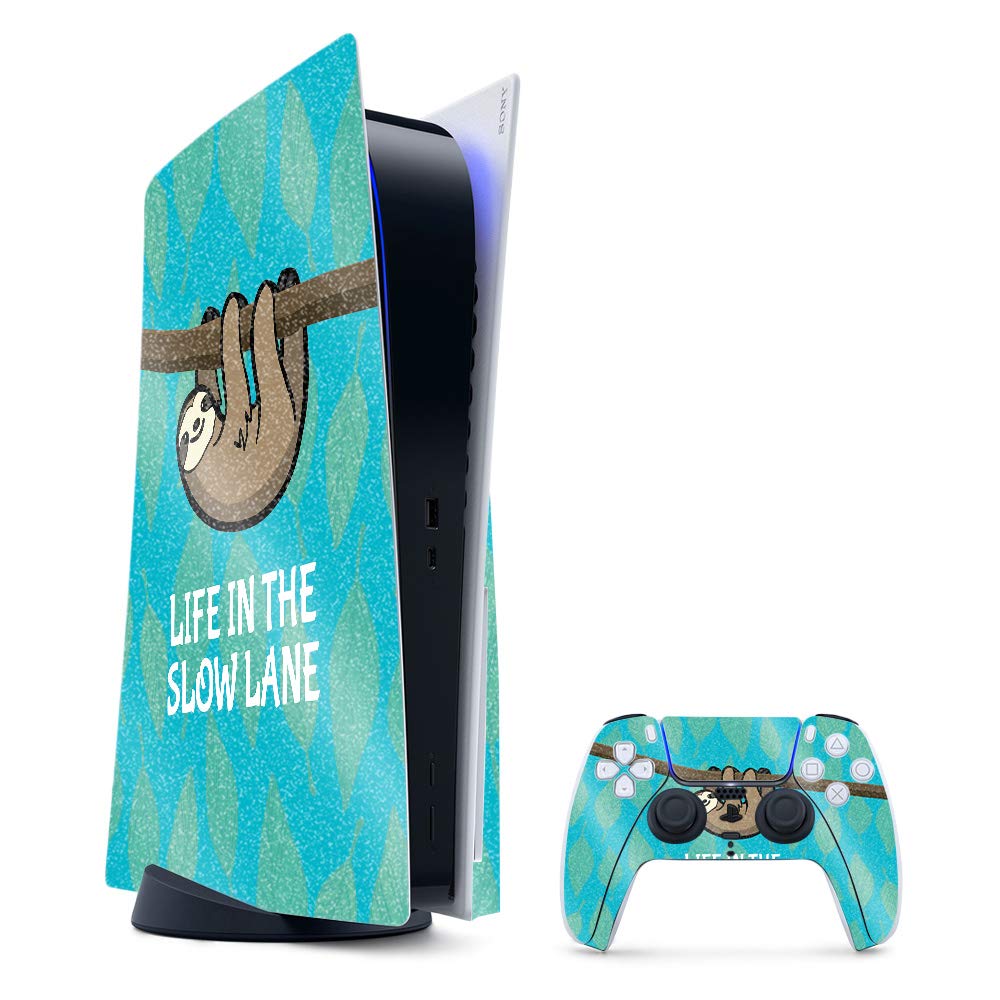 MightySkins Glossy Glitter Gaming Skin for PS5 / PlayStation 5 Bundle - Slow Sloth | Durable High-Gloss Glitter Finish | Easy to Apply and Change Style | Made in The USA