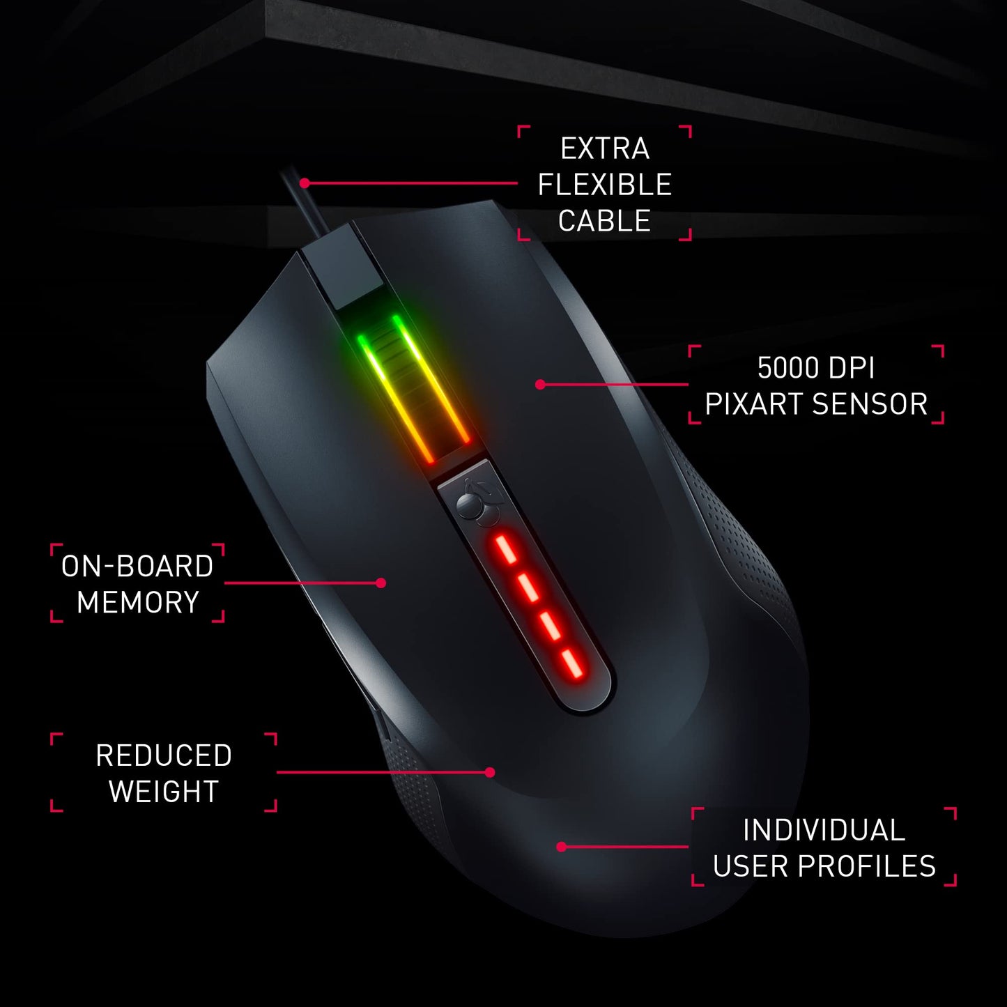 Cherry 2.1 Wired Gaming Mouse - RGB Lighting, 5000 DPI Sensor, Programmable Buttons, Black, Right-Handed, Model JM-2200-2