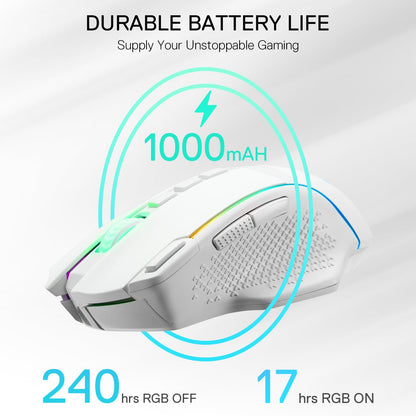 Redragon M991 Wireless Gaming Mouse - 26000 DPI, RGB Backlight, 9 Macro Buttons, White
