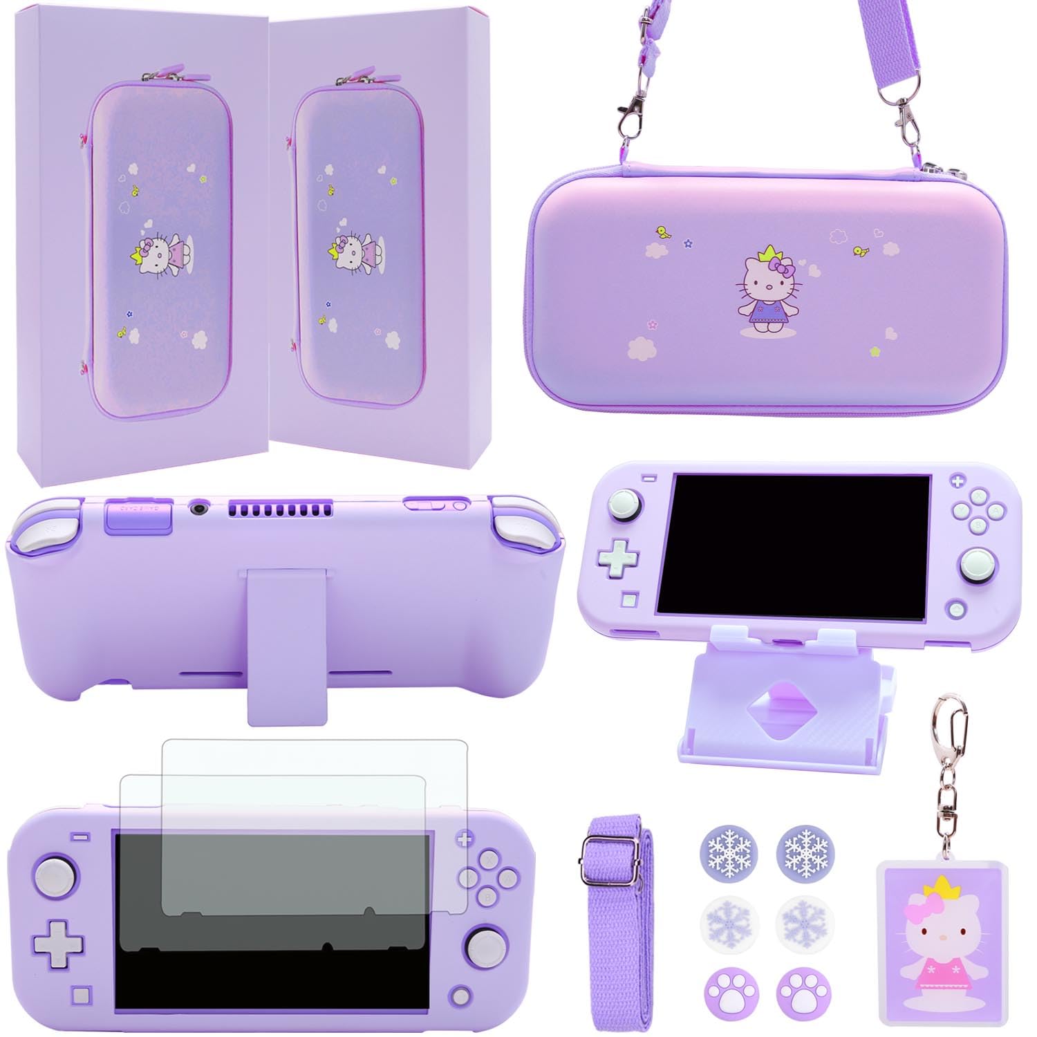 GUTIAL Accessories Bundle for Nintendo Switch Lite - Cute Kawaii NS Lite Accessories kit for Grils Boys Kids with Carrying Case  Cartoon Cover Case  Screen Protector  Stand - Purple