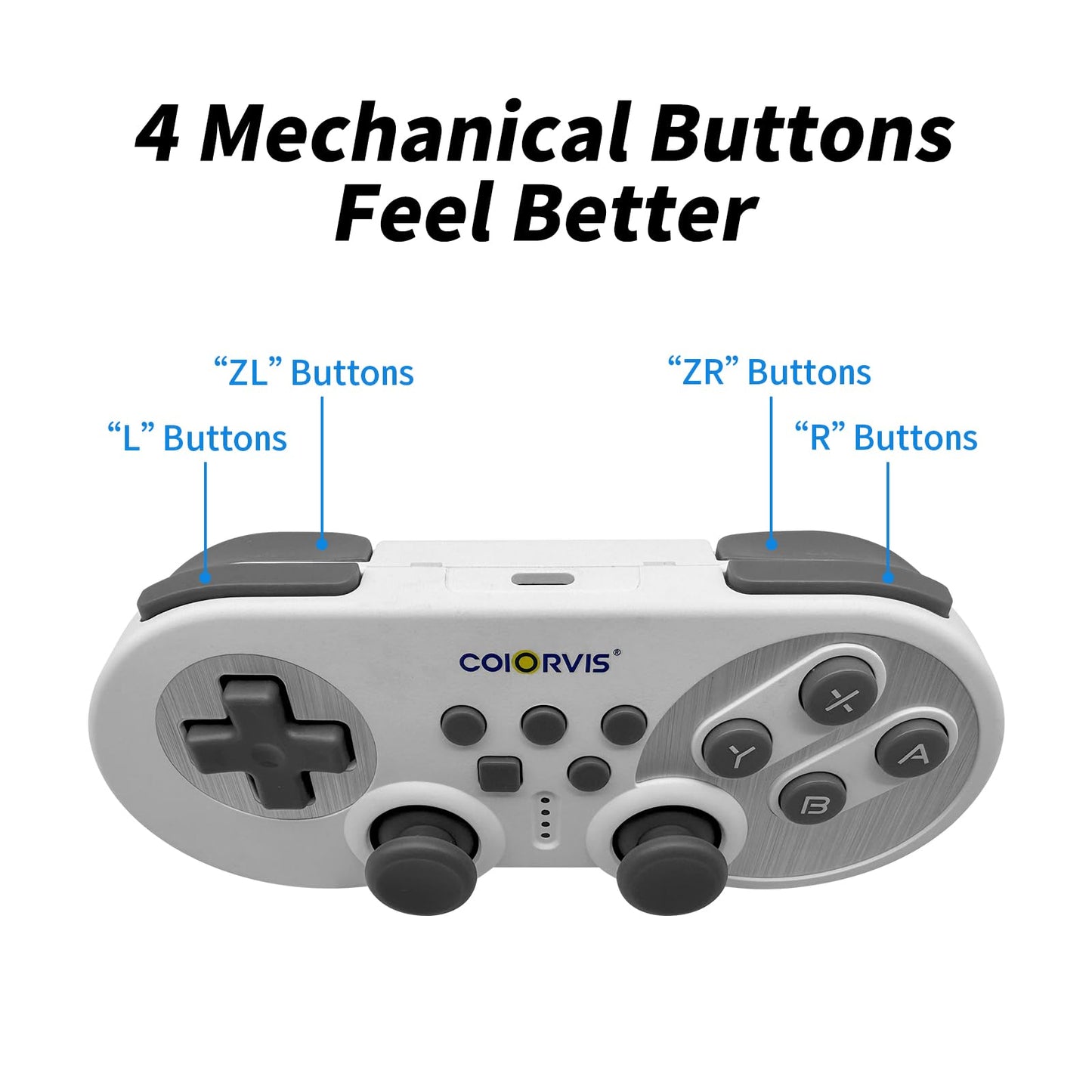 COIORVIS Mini Pro Wireless Controller - ALPS Joystick, Retro Gamepad for Switch, PC, Android, White, Model CHS08C