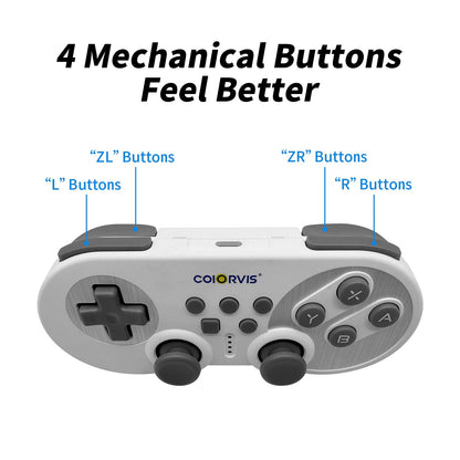COIORVIS Mini Pro Wireless Controller - ALPS Joystick, Retro Gamepad for Switch, PC, Android, White, Model CHS08C