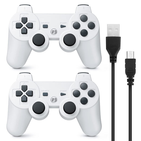 Powerextra PS3 Wireless Controller 2 Pack - High Performance, Double Shock, White