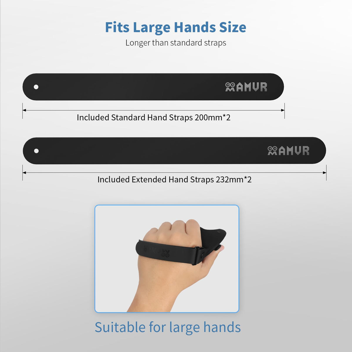 AMVR Extended Hand Straps for Oculus Quest 3 - Black, Ergonomic Design for Large Hands - Model 53957b61f4844183ae95e0dde54aeee0