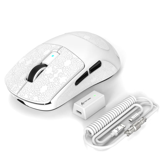 ATTACK SHARK R6 39g Superlight Wireless Gaming Mouse PixArt PAW3950MAX 42000 DPI MCU Nodic 52840 Computer Mouse 8K Polling Rate Web Driver BT/2.4Ghz/Wired Tri-Mode Mice with Coiled Cable-White&Tape