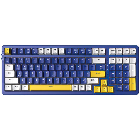 Qisan Wireless/Wired Mechanical Gaming Keyboard  Triple Mode 2.4G/USB-C/BT (98%) Wireless Mechanical Keyboard with US Layout | Brown Switch Rechargeable RGB Backlit Keyboards for Gaming  Blue & White