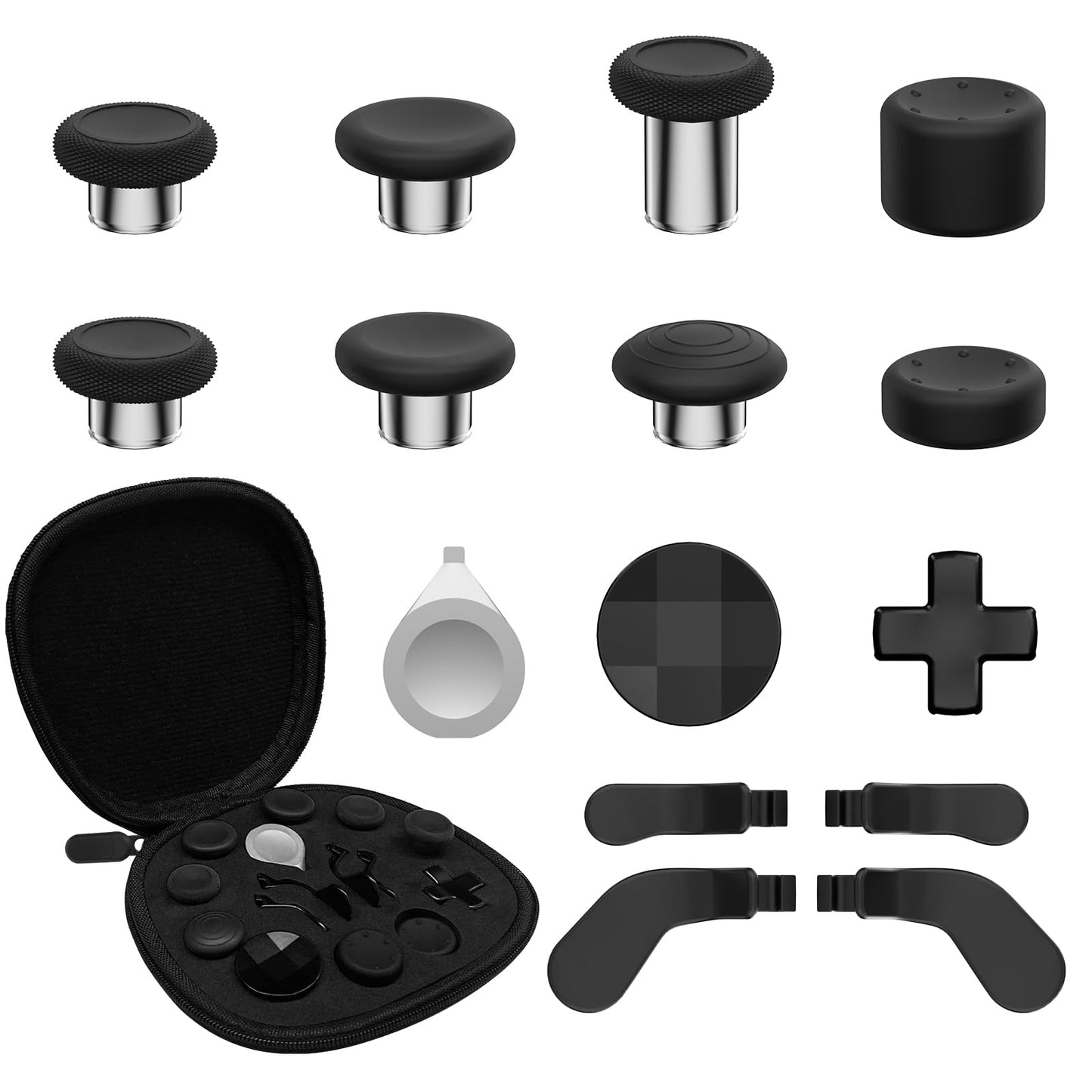 CHARM FOCUS 16-in-1 Metal Thumbsticks Replacement Kits for Xbox Elite Series 2  Xbox Elite 2 Controller Accessories  Includes Magnetic Joysticks  Paddles  Silicone Caps  D-Pads  1 Tool (Black)
