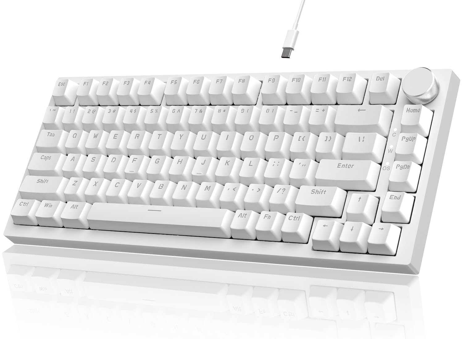 Attack Shark ajazz AK820 Wired Mechanical Gaming Keyboard with Volume Knob Hot Swappable 75% Gasket Keyboard 5-Layer Noise Absorbing Foam PBT Keycap Ice Blue Backlit Blue Switch for PC/Win/Mac-White