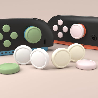 PlayVital Button Caps & Thumb Grip Set for Nintendo Switch 2 - 8 Colorful ABXY Covers & 4 Joystick Caps - White, Pink, Yellow, Matcha Green