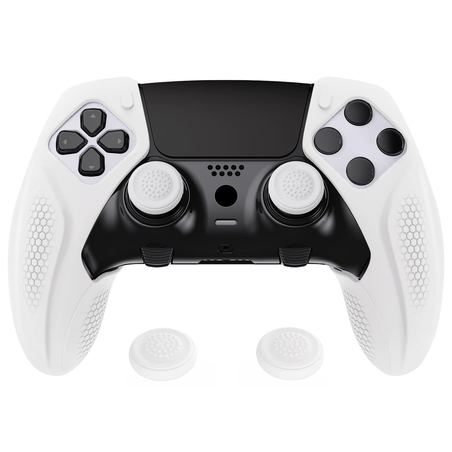 PlayVital Ninja Edition Anti-Slip Half-Covered Silicone Cover Skin for ps5 Edge Controller  Ergonomic Protector Soft Rubber Case for ps5 Edge Wireless Controller with Thumb Grip Caps - White
