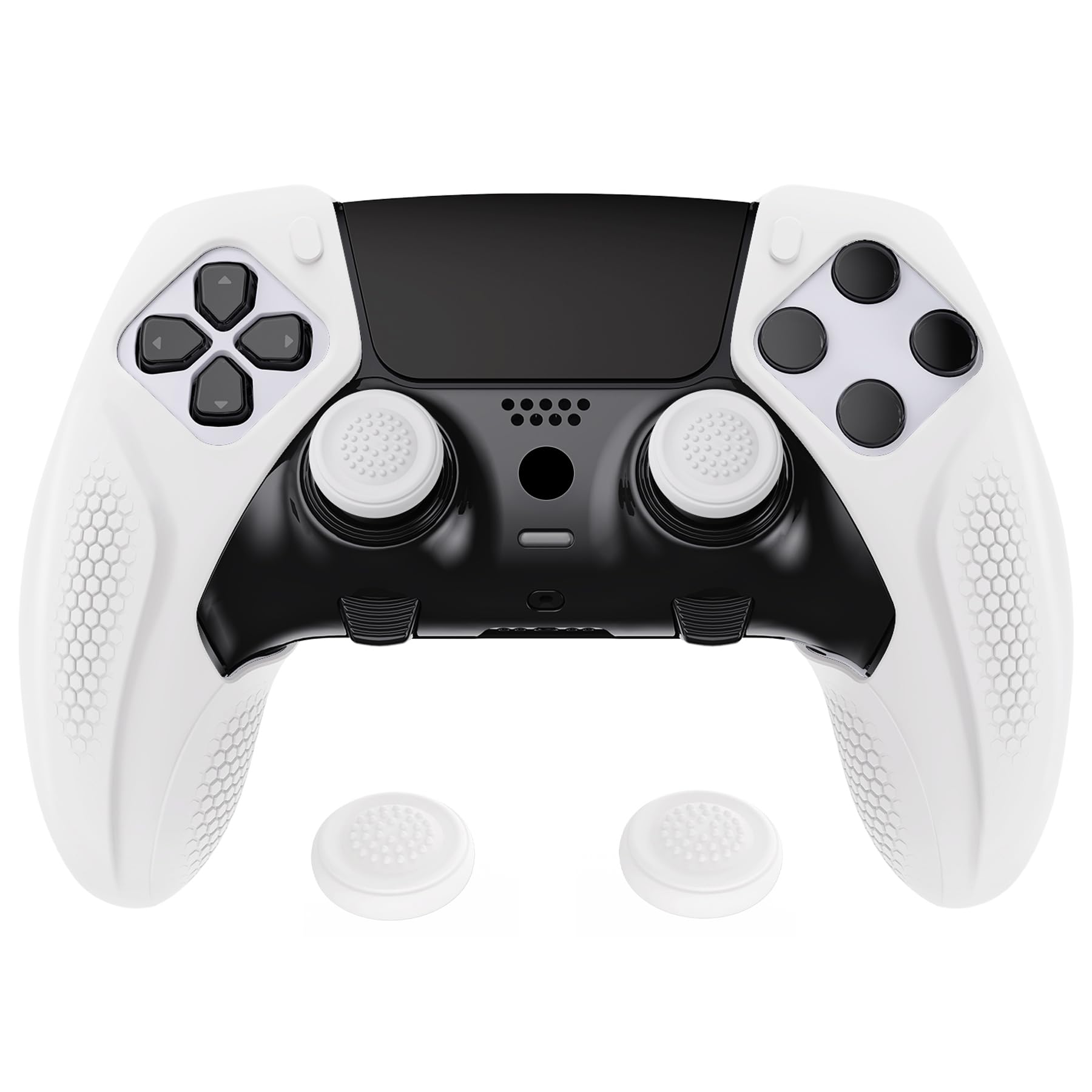 PlayVital Ninja Edition Anti-Slip Half-Covered Silicone Cover Skin for ps5 Edge Controller  Ergonomic Protector Soft Rubber Case for ps5 Edge Wireless Controller with Thumb Grip Caps - White