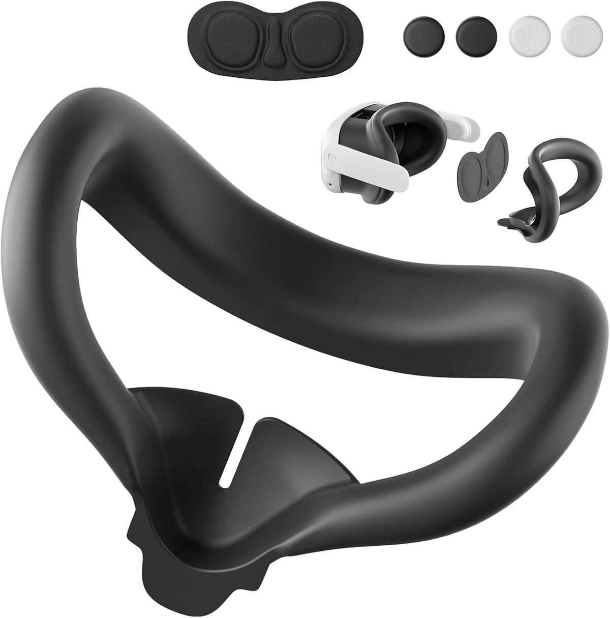 Silicone Face Pad kit for Meta Quest 3  Soft  Durable  Washable Sweat-Proof Lightproof Anti-Leakage Face Pad for Oculus/Meta Quest 3. Includes Meta Quest 3 Lens Cover and Controller Joystick Caps.