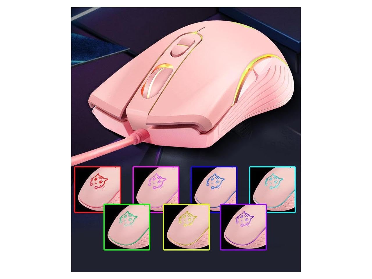 CORN Wired USB Gaming Mouse - 2400DPI, Ergonomic, Silent, Pink Cat Design, Model SB-186 for PC/Desktop/Laptop