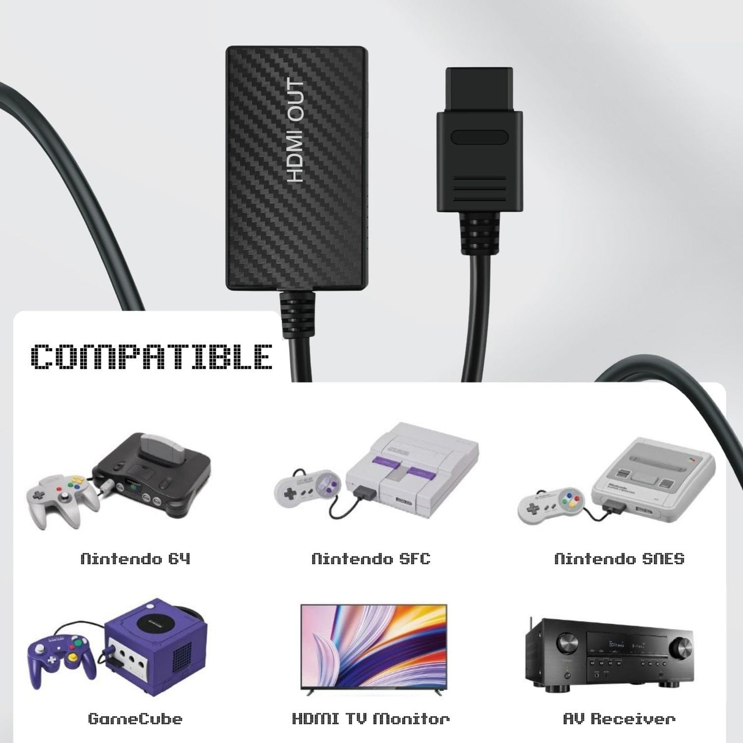 TNP N64 HDMI Adapter - Compatible with Nintendo N64, SNES, SFC - HDMI Converter for HD TVs and Monitors, Model 843354118782