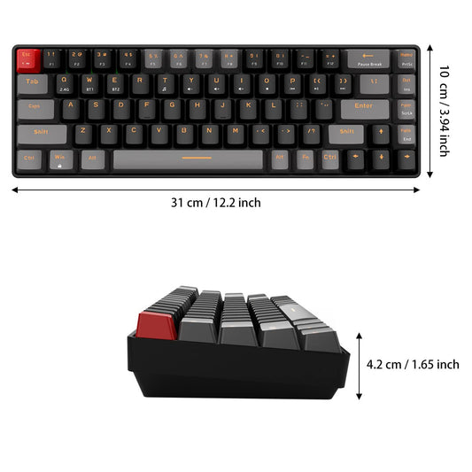 Qisan 60% Mini Mechanical Gaming Keyboard, Dual Mode 2.4G/BT, Brown Switch, 68 Keys, Black & Grey Combo Color