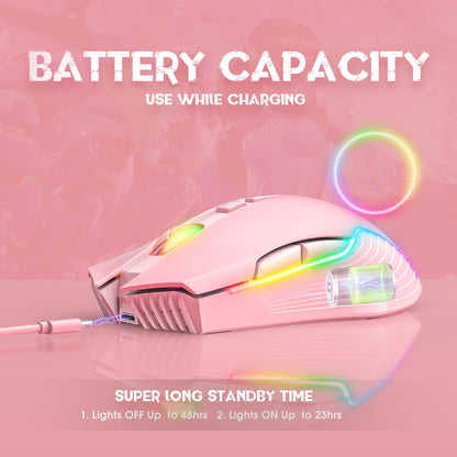 SIMGAL RGB Wireless Gaming Mouse, Ergonomic, Rechargeable, Adjustable DPI, Pink, Model cdn538