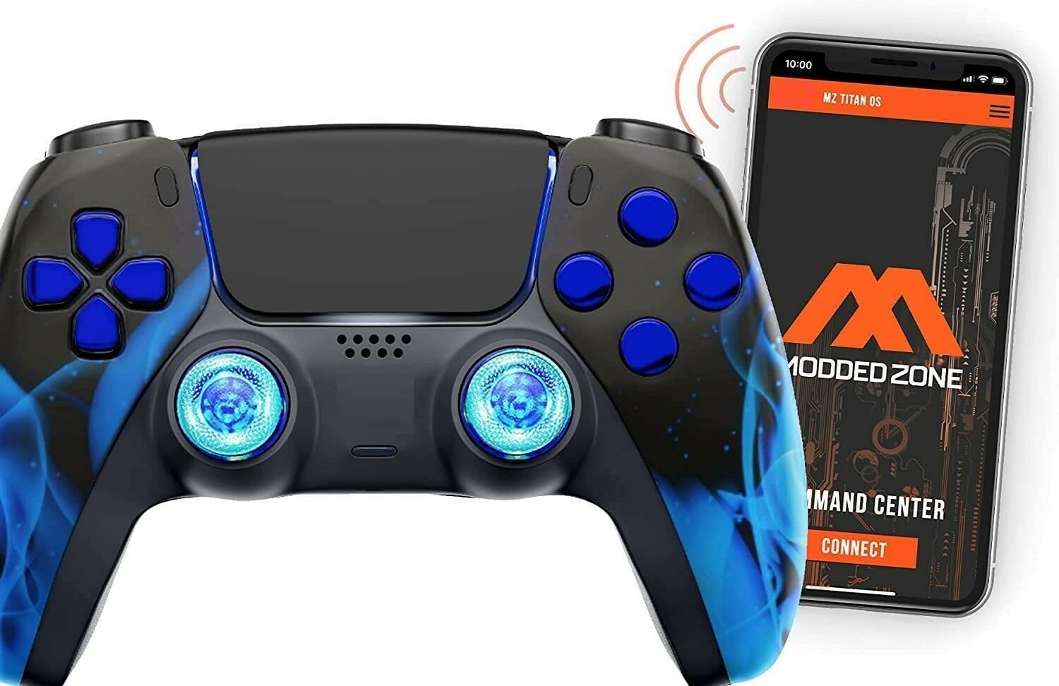 MODDEDZONE Custom Rapid Fire  Anti Recoil  Macros MODDED Wireless Controller for PS5 & PC - Unique Smart Mods for ps5 controller controlled by the APP. Best for FPS Games. Enhanced Gaming Experience (Blue Fire)