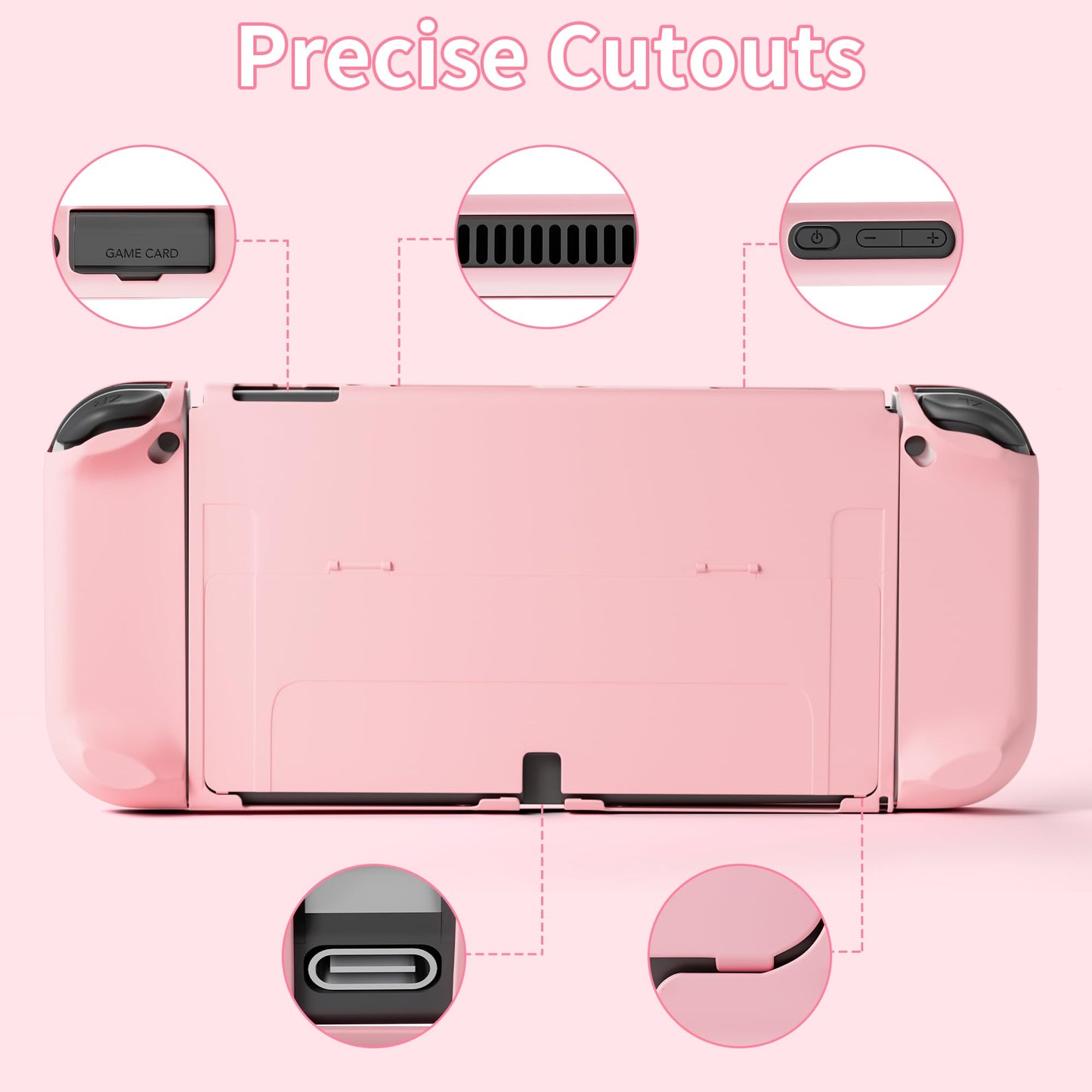 RHOTALL 3 in 1 Dockable Protective Case for Nintendo Switch OLED - Pink, Shock-Absorption, Anti-Scratch Design, Model 01