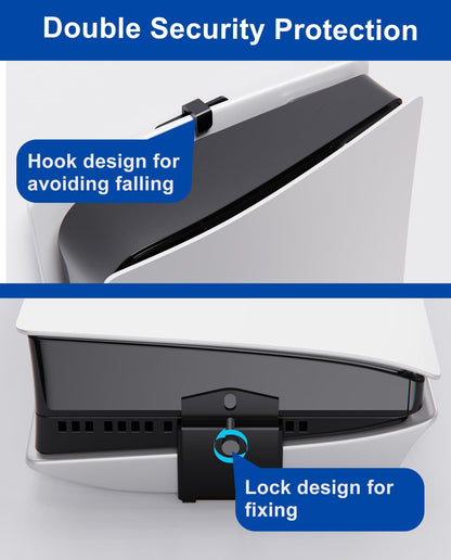 ALIENERGY PS5 Wall Mount - Sleek Hidden Design for PS5 Slim - Black - Includes 2 Controller & Headset Holders (Model: PS5SlimMount1)