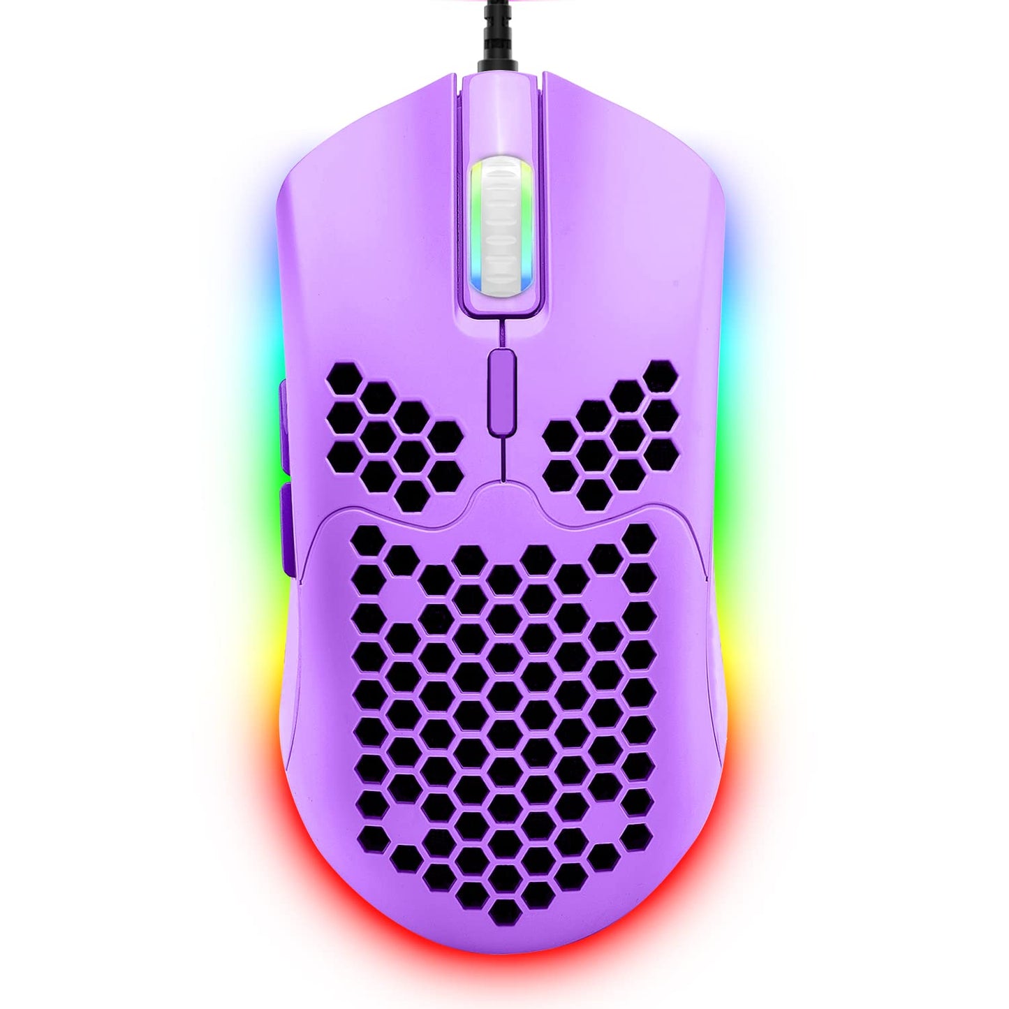 ZIYOU LANG Wired Lightweight Gaming Mouse - 6400DPI, 6 RGB Backlit, 7 Programmable Buttons, Ultralight Honeycomb Shell, Purple