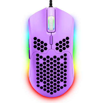 ZIYOU LANG Wired Lightweight Gaming Mouse - 6400DPI, 6 RGB Backlit, 7 Programmable Buttons, Ultralight Honeycomb Shell, Purple