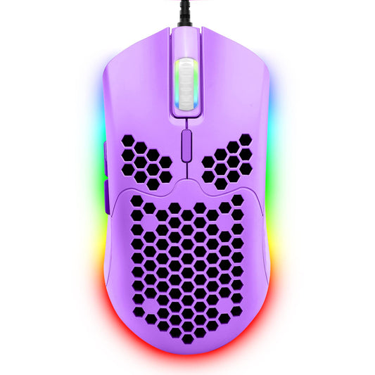 ZIYOU LANG Wired Lightweight Gaming Mouse - 6400DPI, 6 RGB Backlit, 7 Programmable Buttons, Ultralight Honeycomb Shell, Purple
