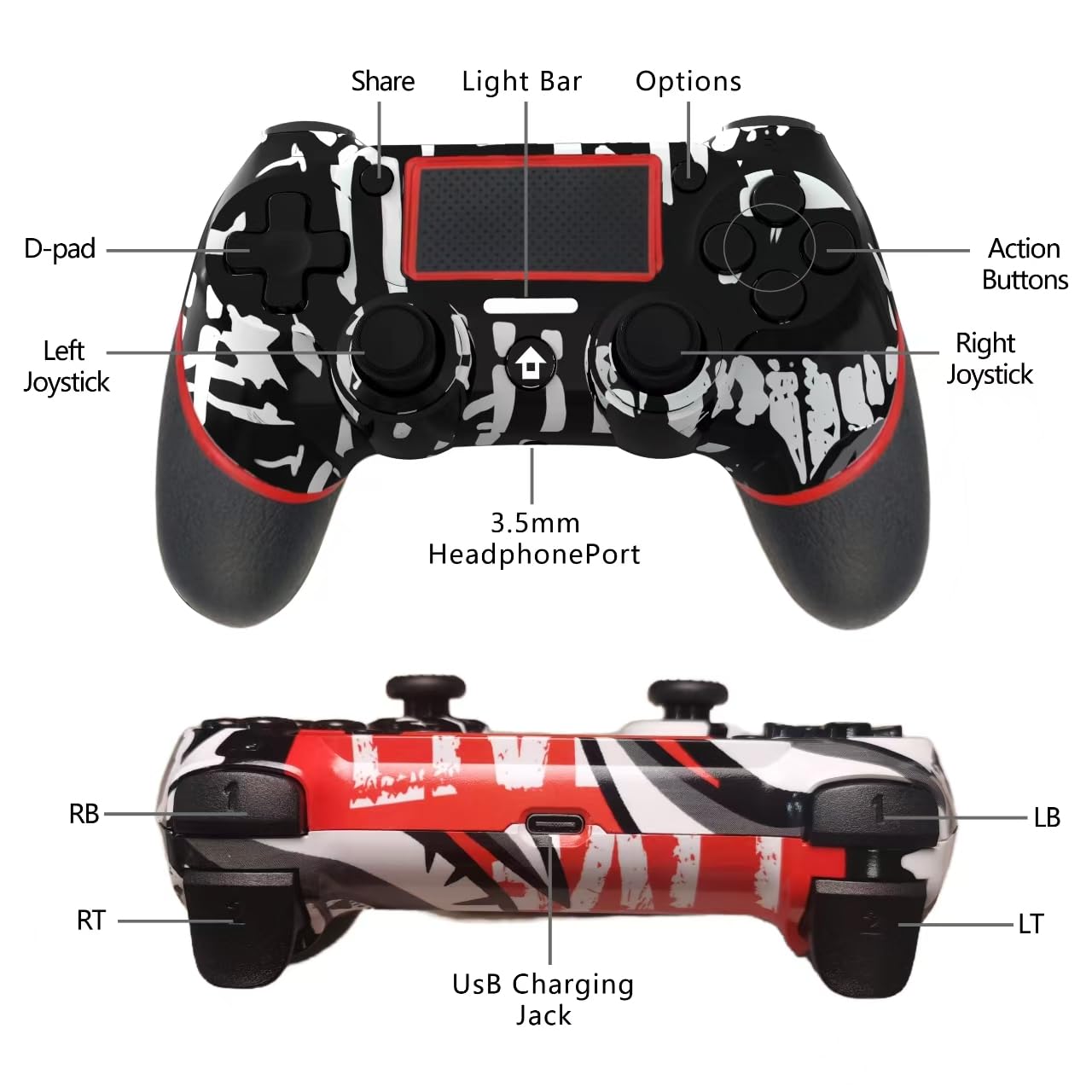 SZDILONG Wireless Controller for PS4/PC - Touchpad, Stereo Jack, Motion Control, Skull Design