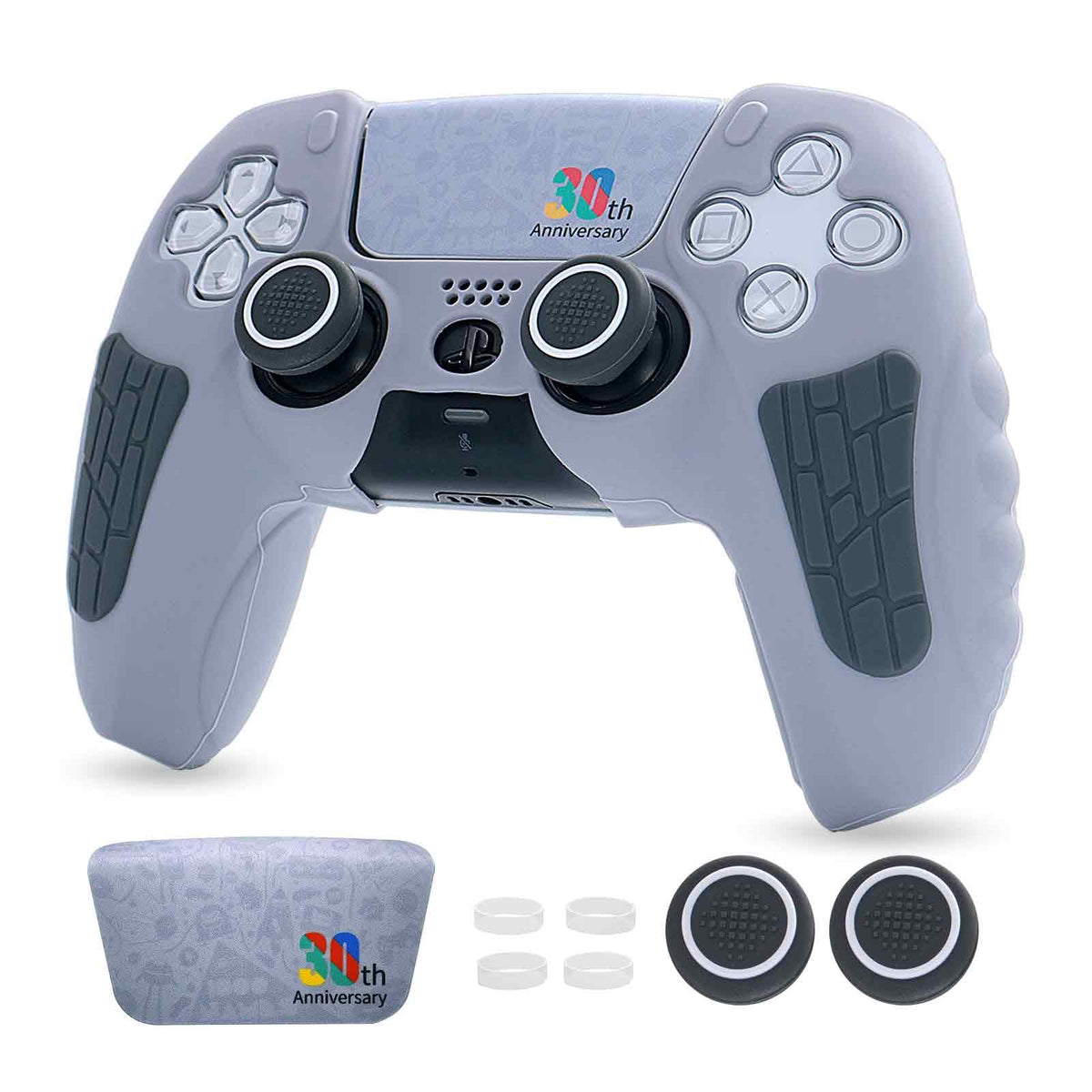 ECHZOVE PS5 Controller Cover Case - 30th Anniversary special edition Protective Silicone Skin for PlayStation 5 Controller  Anti-Slip  Sweat-Resistant  Shockproof Grip Case (Light Grey)