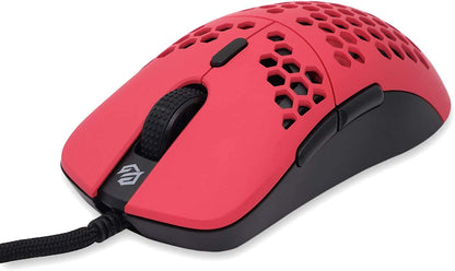 G-Wolves Hati HTM Wired Gaming Mouse - Ultra Lightweight 61G, Honeycomb Design, 3360 Sensor, PTFE Skates, Faze Red, Medium Size